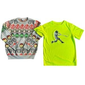 Boys Size 8 Shirt Bundle – Marvel Avengers Sweater + Neon Baseball Tee